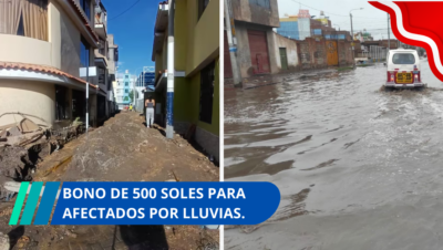 Bono de 500 soles para familias afectadas por lluvias