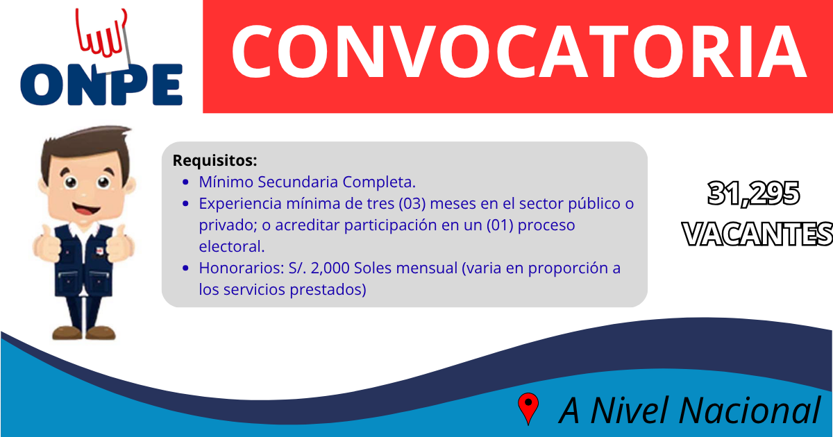 ONPE Requiere COORDINADORES DE MESA | Sueldo de S/ 2,000