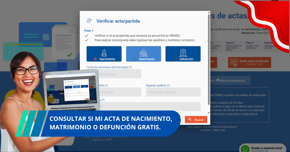 Consultar si tu acta de nacimiento, matrimonio o defunción está registrada en RENIEC