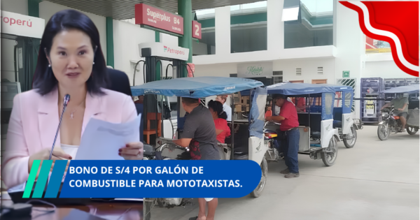 Bono de S/4 por galón de combustible para mototaxistas