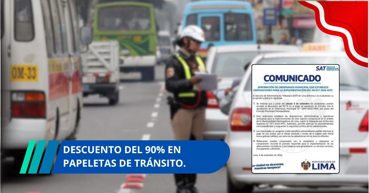 Gobierno aprueba descuento del 90% en papeletas de tránsito